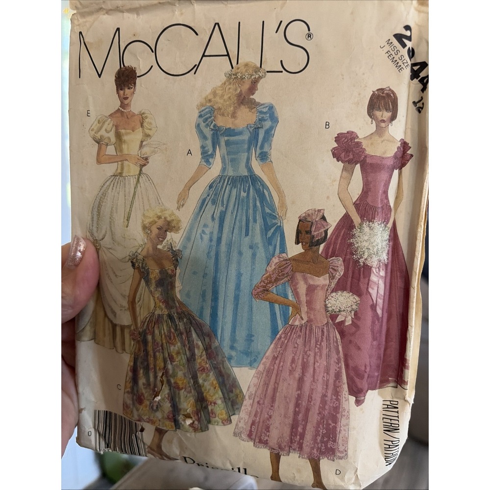 McCalls 2344 Sewing Pattern Priscilla Princess Dress Size 12 80s Bridesmaid Cut
